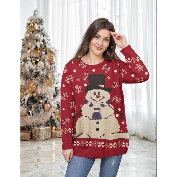 Women Christmas Sweater Graphic Print Oversized Pullover Floral 175 Loose Top - Picture 2 of 4